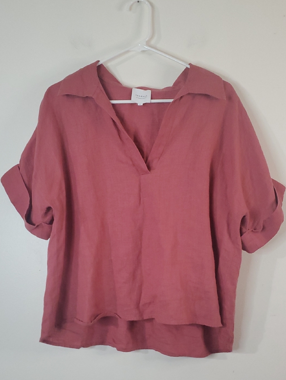 Sundays by Wearesundays Boxy Oversized V-Neck Linen Collared Top Size M Rolltab